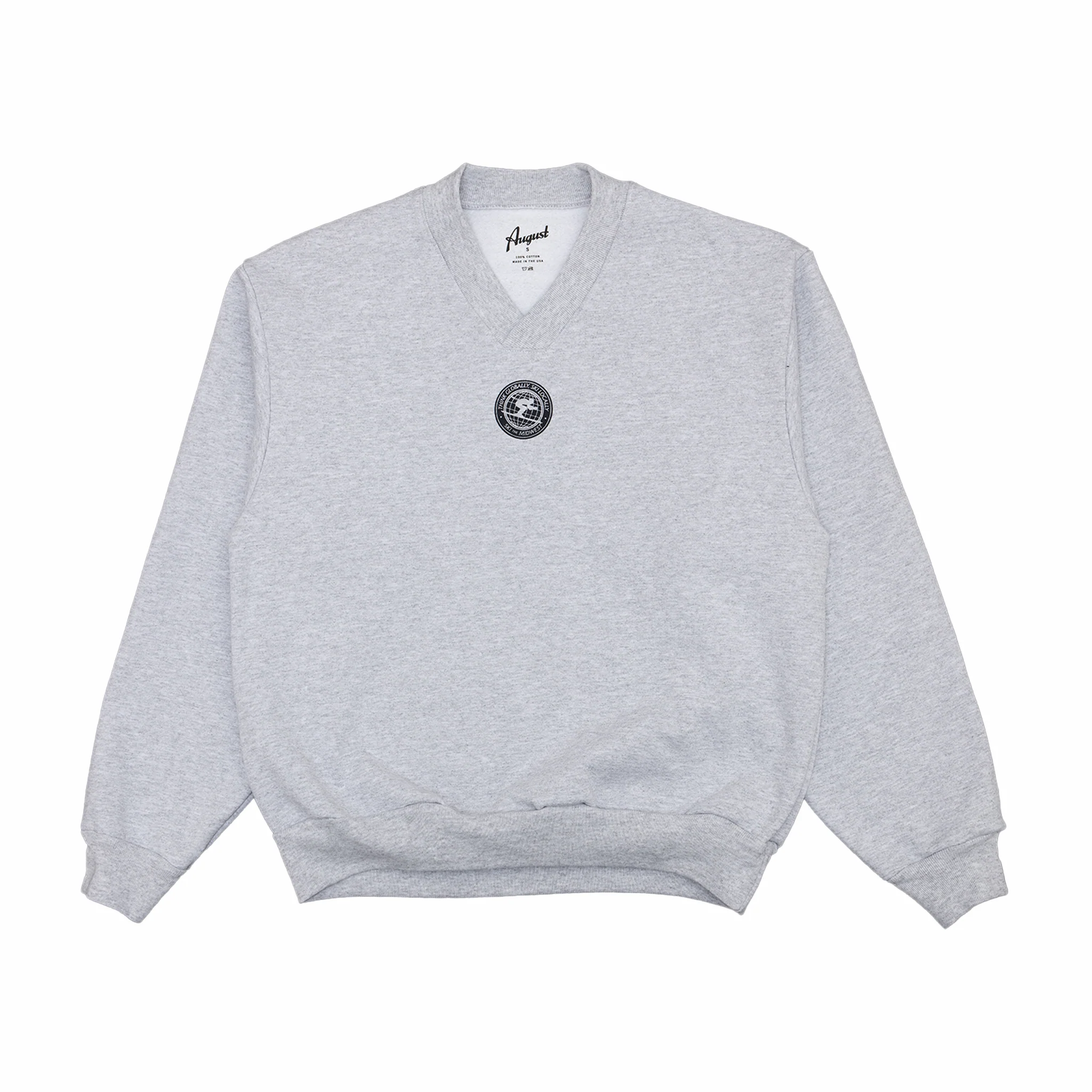 August "Ski the Midwest" V-Neck Wide Fit Sweatshirt (Ash)