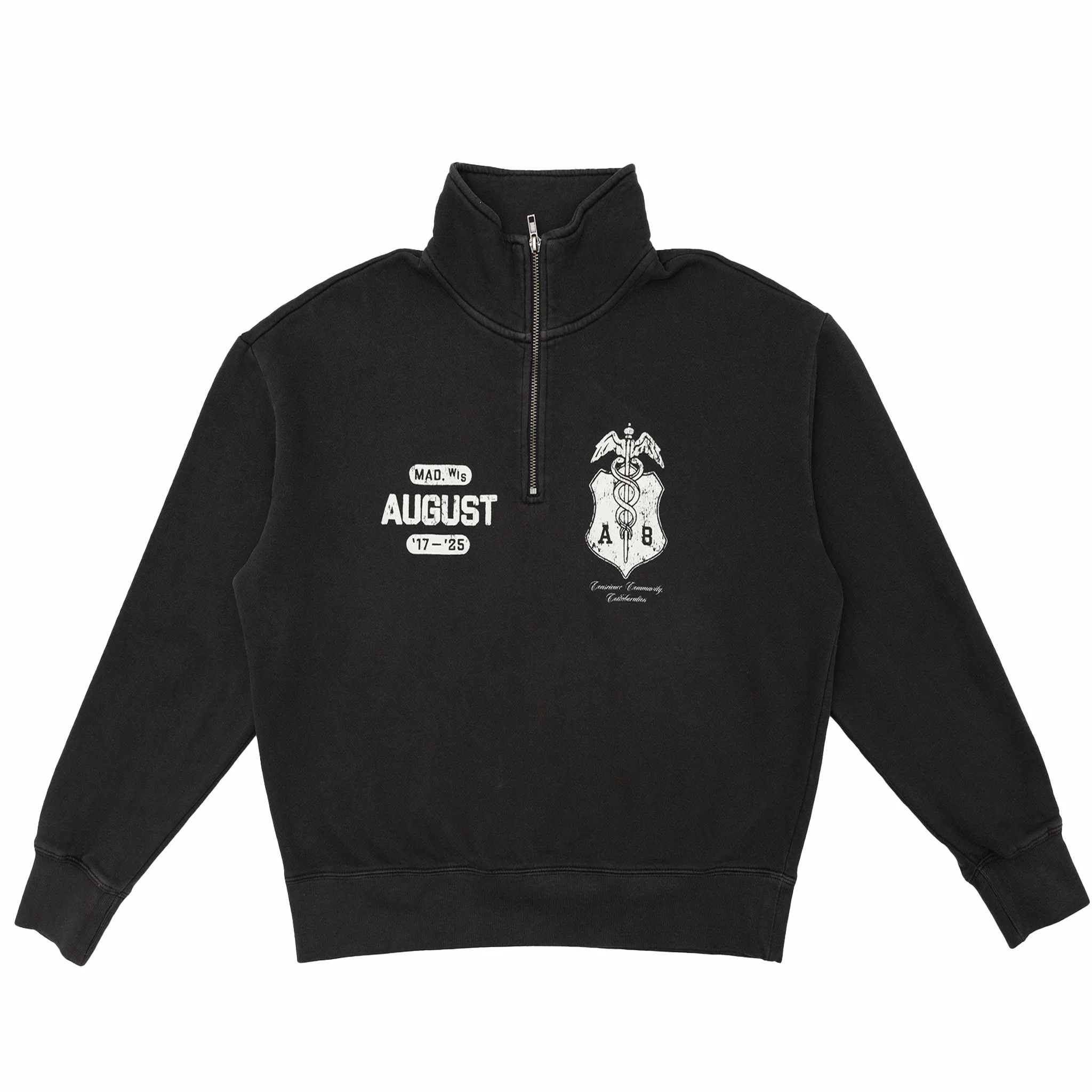 August 8 Year Anniversary "Caduceus Crest" 1/4 Zip Sweatshirt (Faded Black)