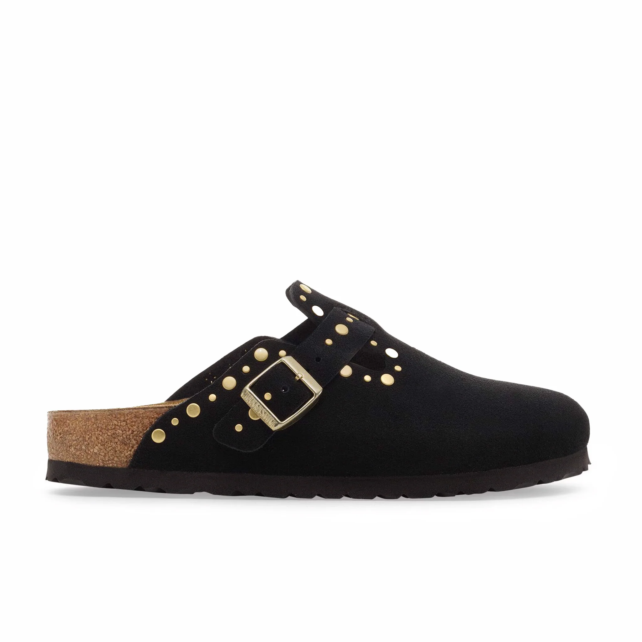 Birkenstock Unisex Boston Rivets Soft Footbed Suede Leather - Narrow (Black)