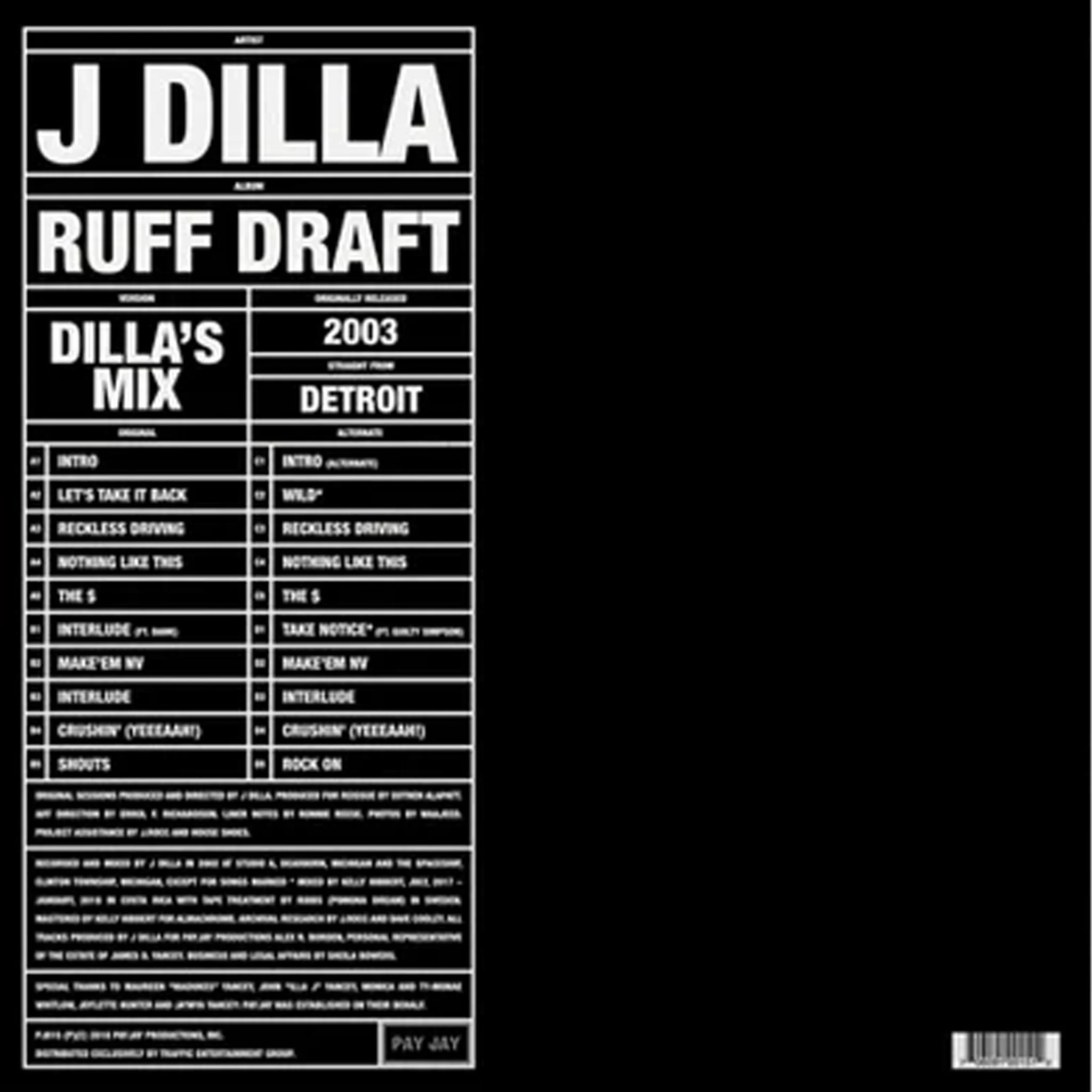 J Dilla "Ruff Draft: Dilla's Mix" LP (Black Vinyl)