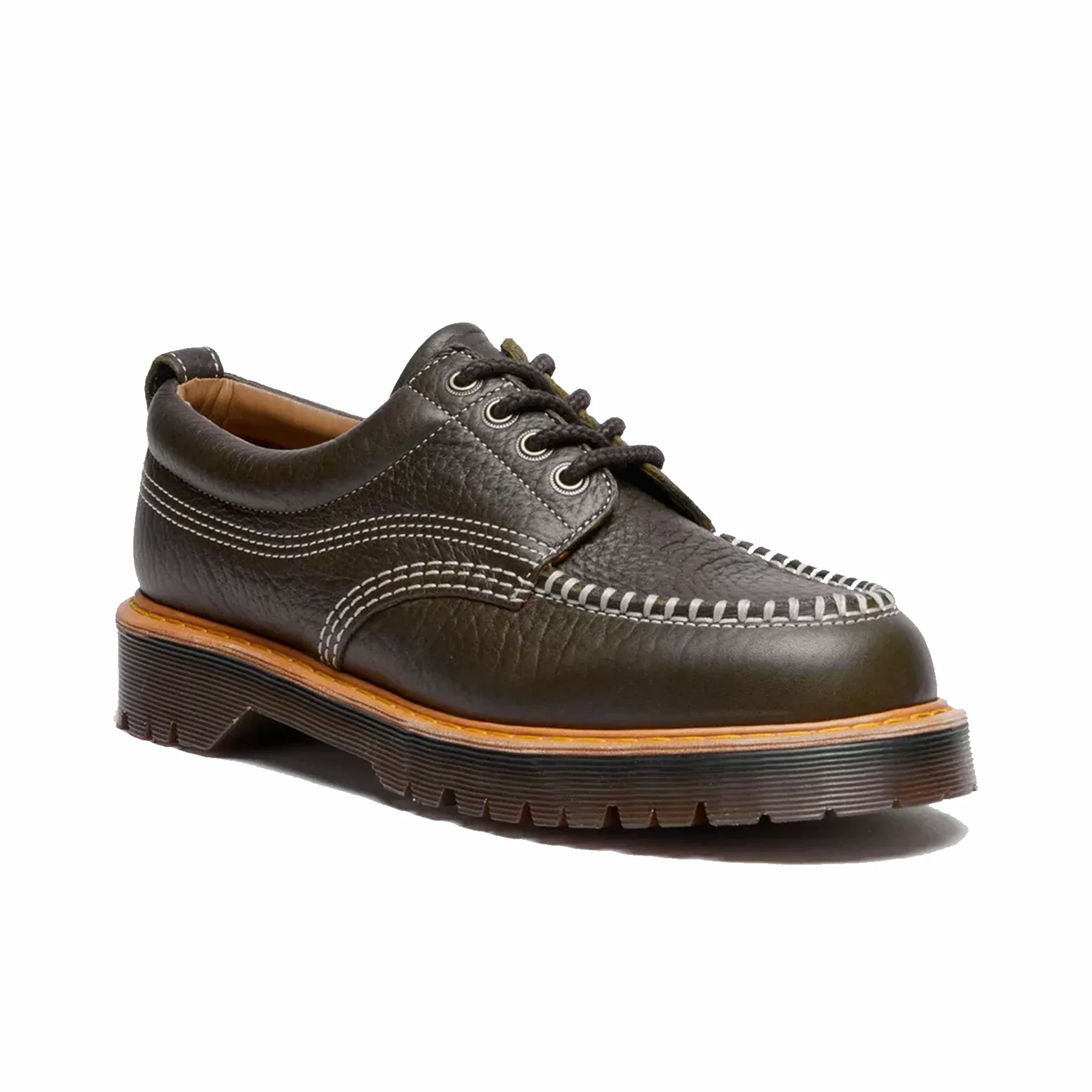 Dr. Martens Unisex Lowell Leather Moc Toe Shoes - DMS Olive (Wild Grain)
