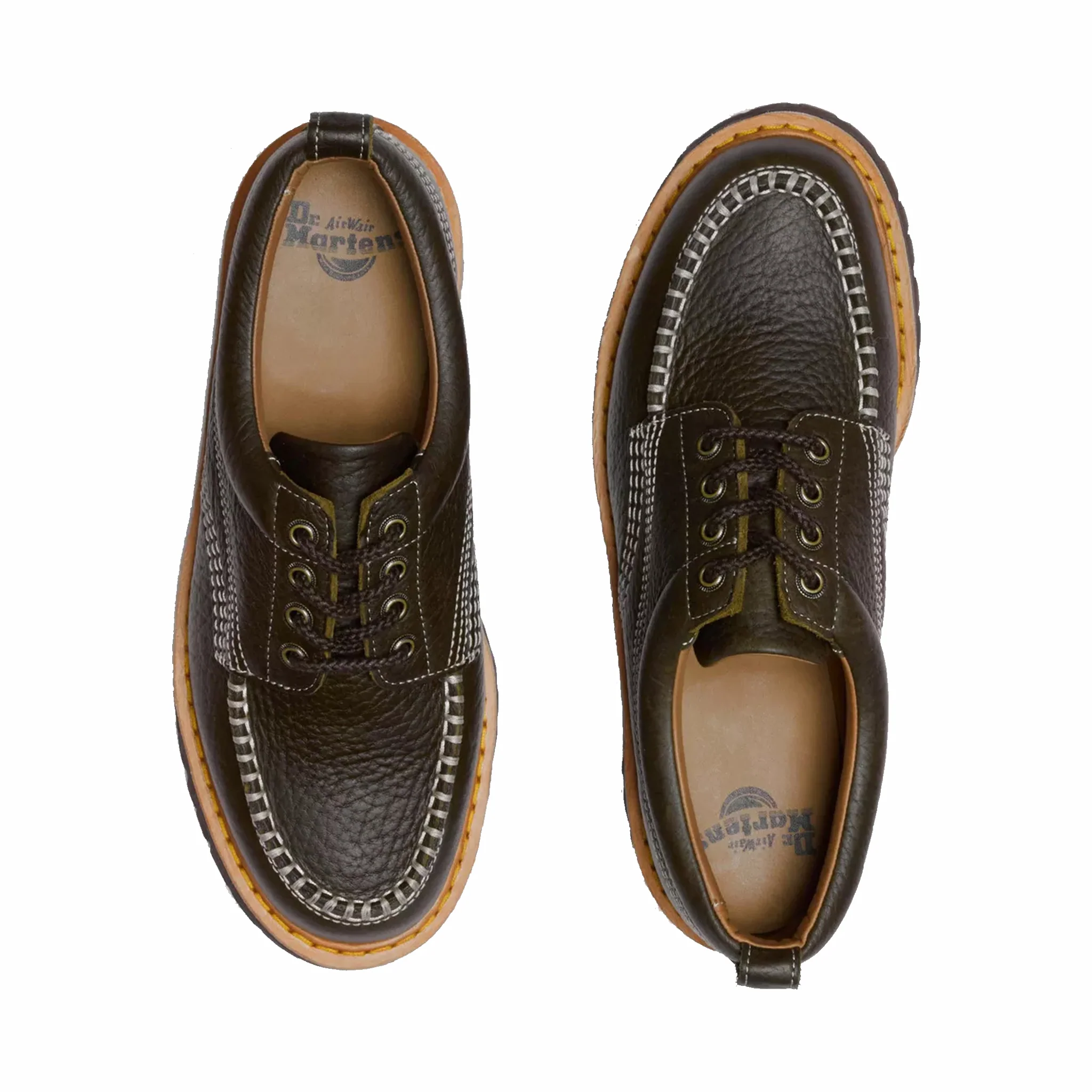 Dr. Martens Unisex Lowell Leather Moc Toe Shoes - DMS Olive (Wild Grain)