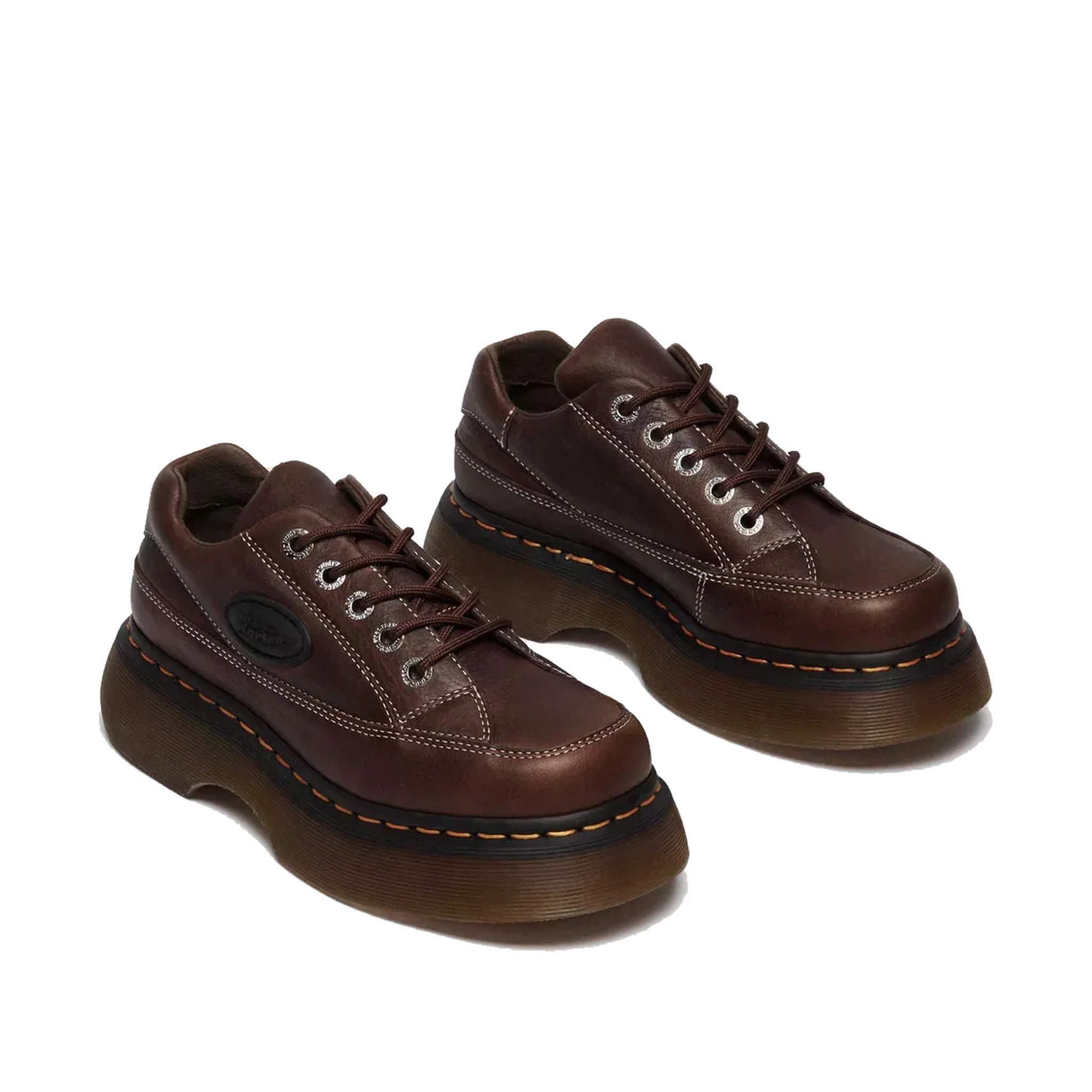 Dr. Martens Women's Buzz 5-Eye Grizzly Leather Shoes (Dark Brown)