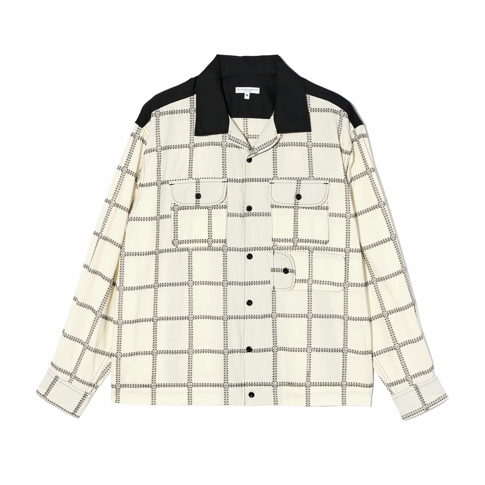Engineered Garments Bowling Shirt - CP Square Embroidery (White/Black)