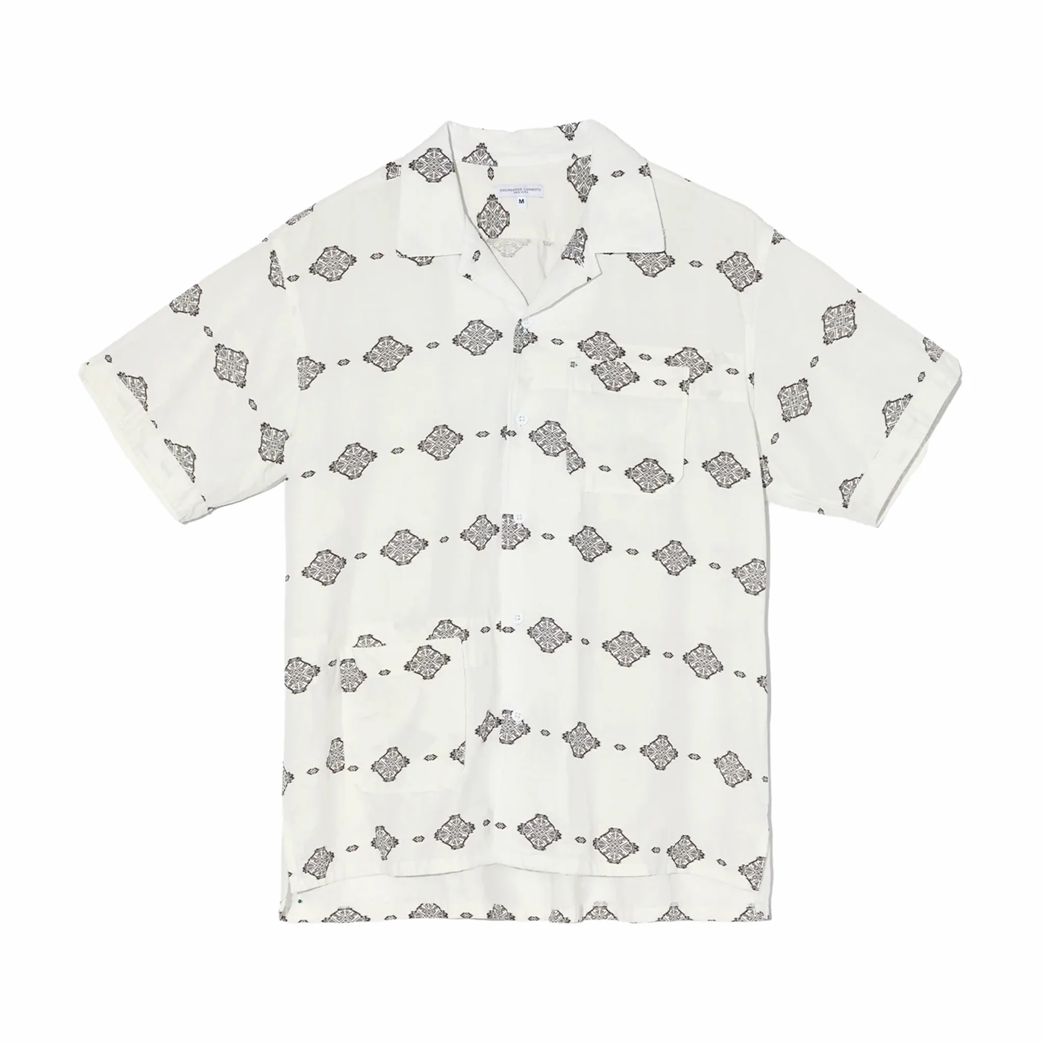 Engineered Garments Camp Shirt - Cotton Ikat Print (White/Black)