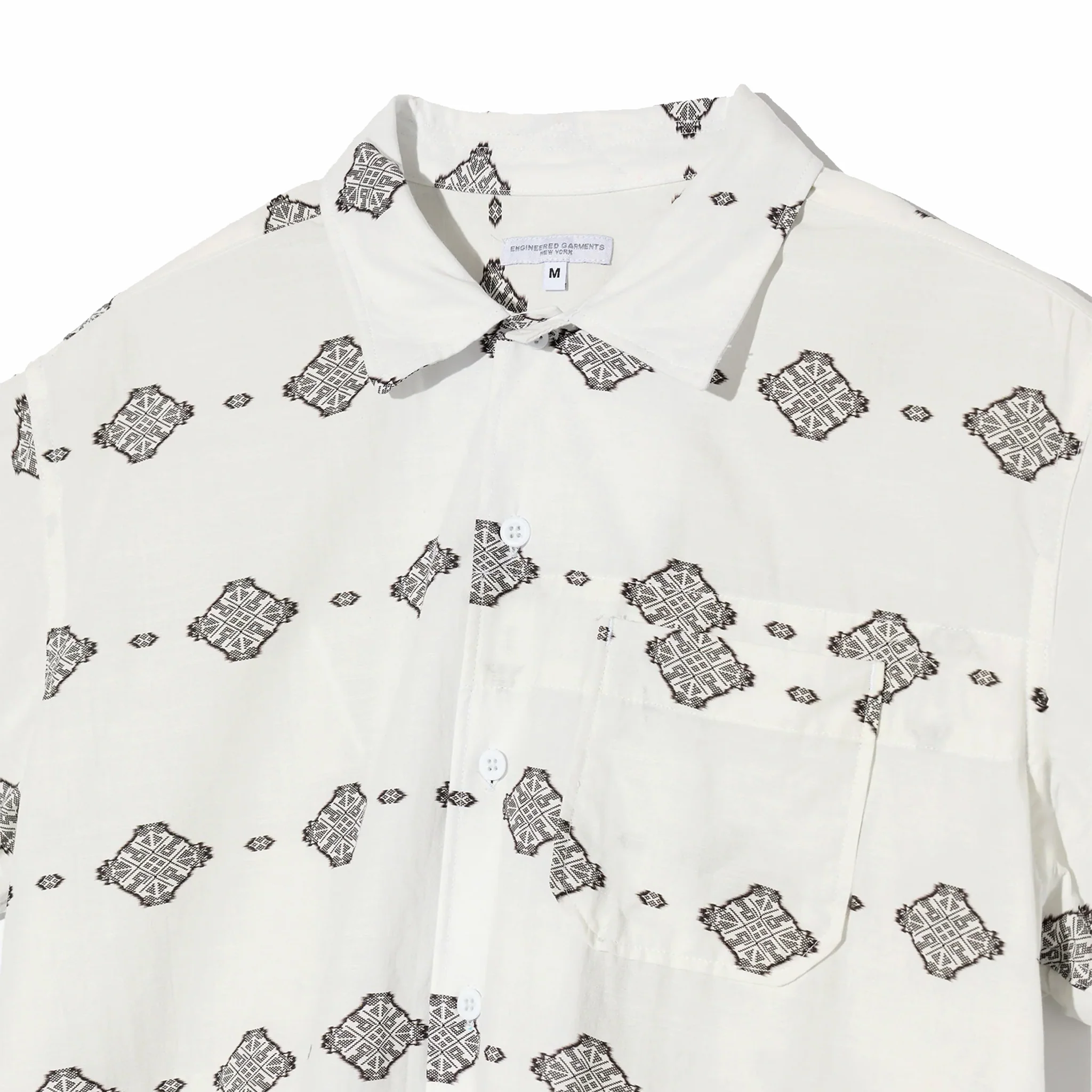 Engineered Garments Camp Shirt - Cotton Ikat Print (White/Black)