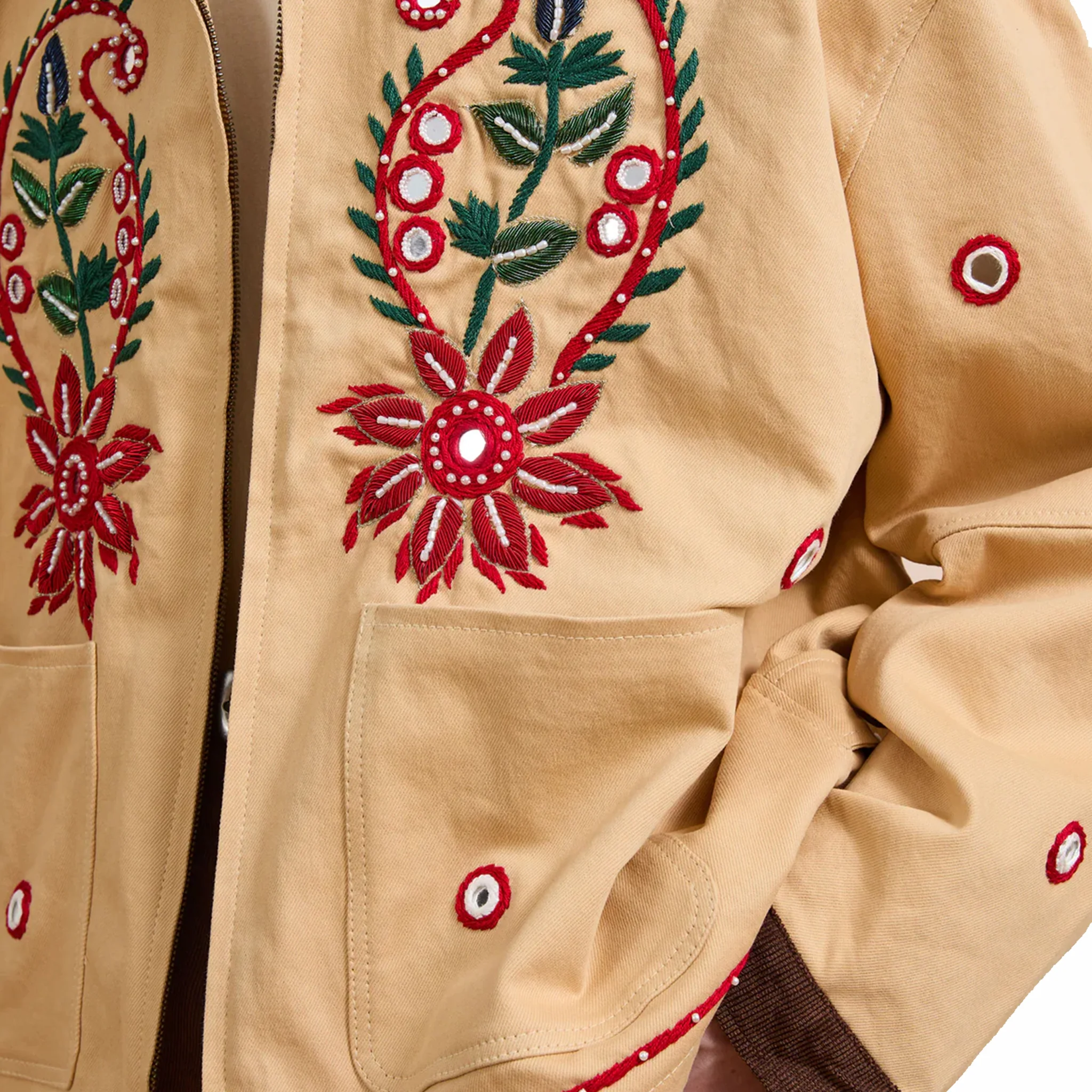 Found Hand Embroidered Paisley Motif Work Jacket (Vintage Sand)