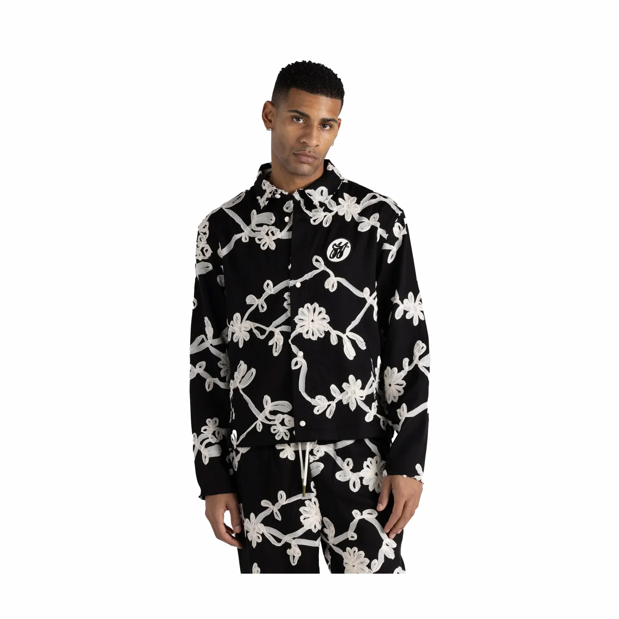 Honor The Gift Floral Ribbon Button Up (Black/White)