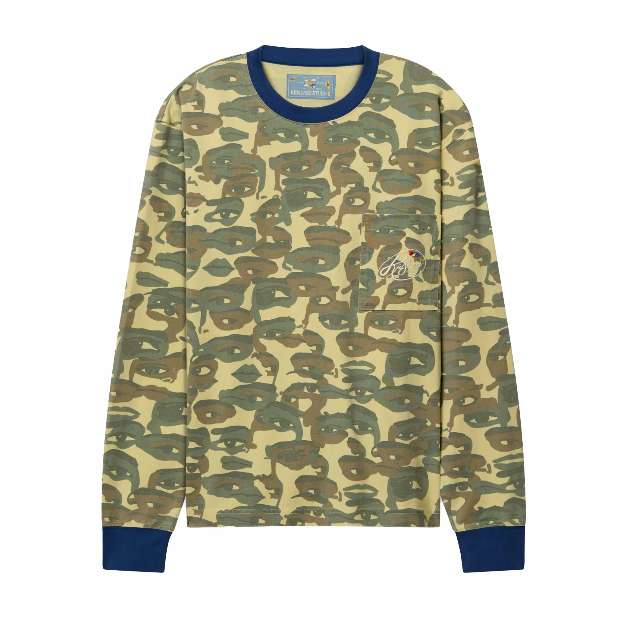 Kidsuper Face Camo Longsleeve Shirt (Heavy Wash/Blue Rib)
