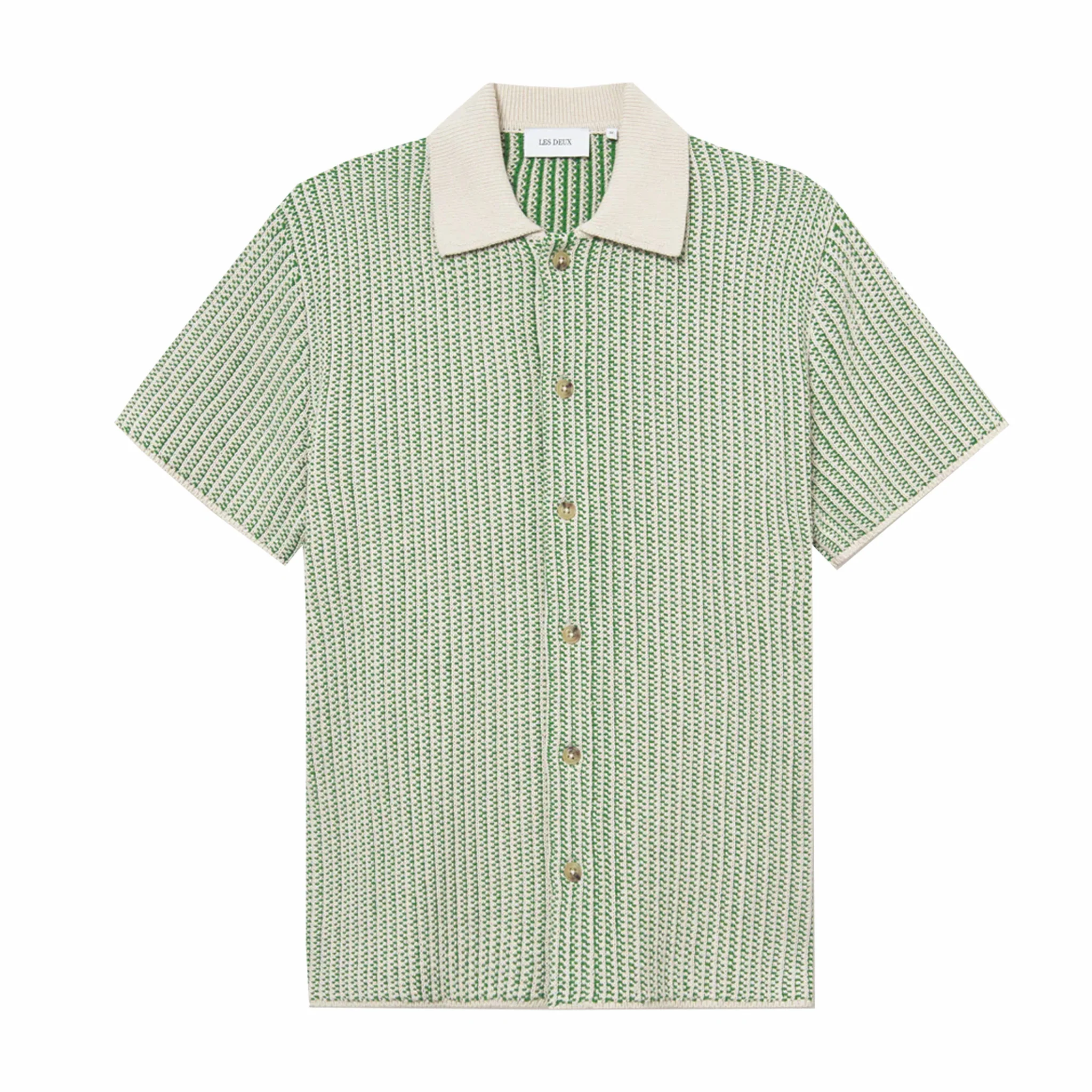 Les Deux Easton Knitted Short Sleeve Shirt (Ivory/Vintage Green)