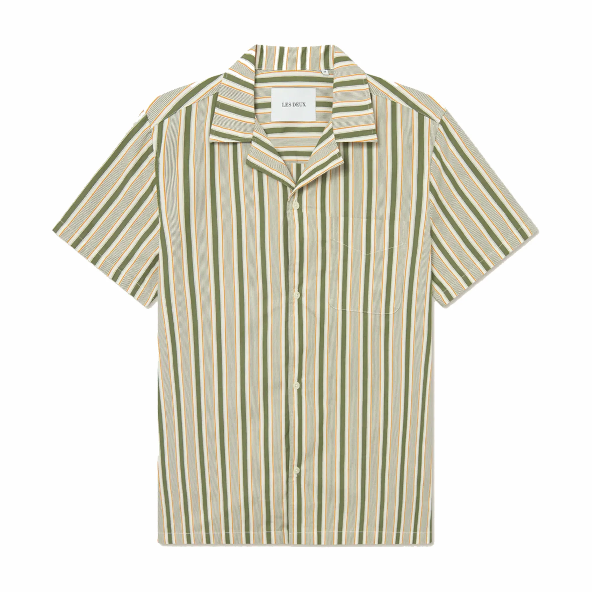 Les Deux Klark Stripe Poplin Short Sleeve Shirt (Chive Green/Thai Curry)