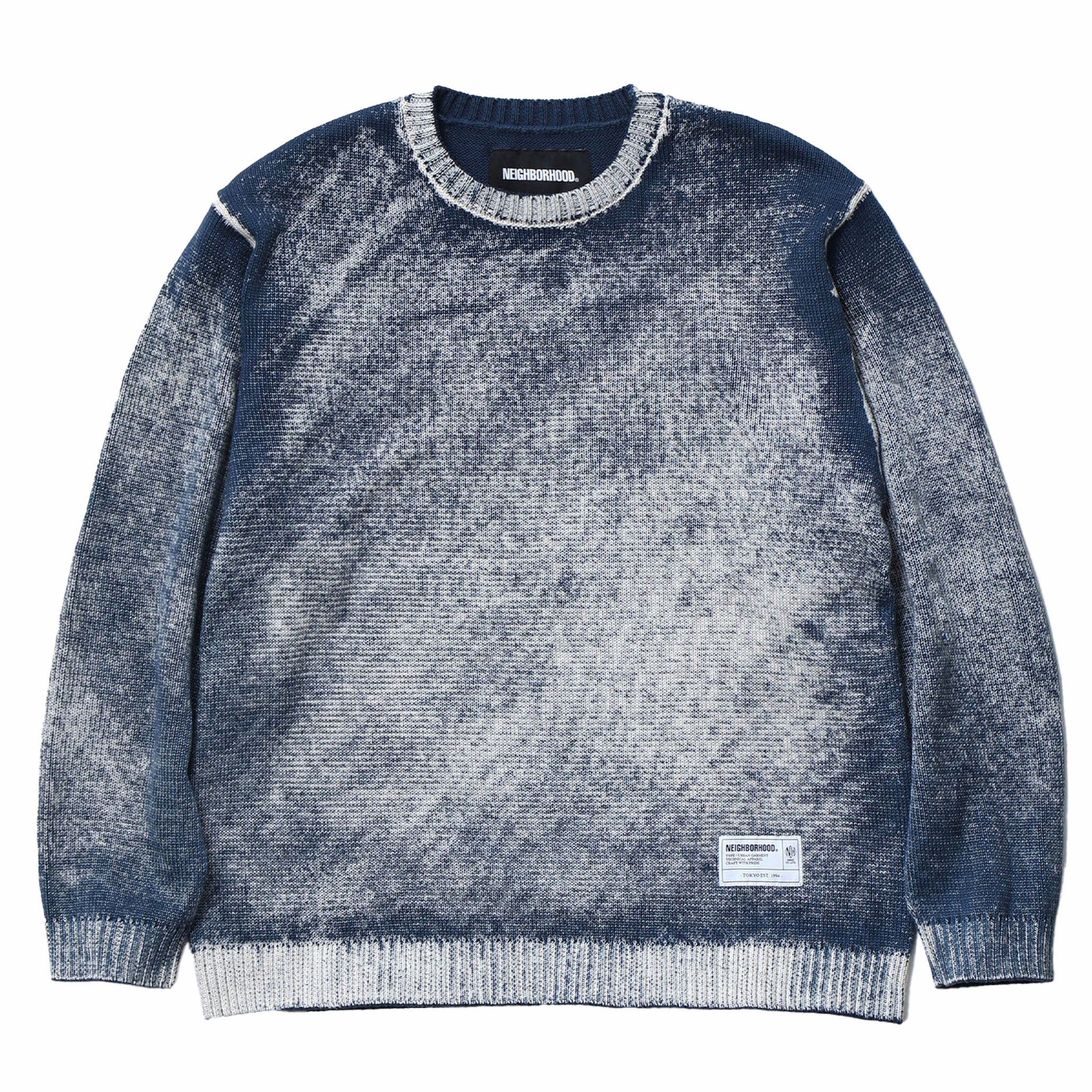 Neighborhood Pigment Bleed Crewneck Sweater (Navy)
