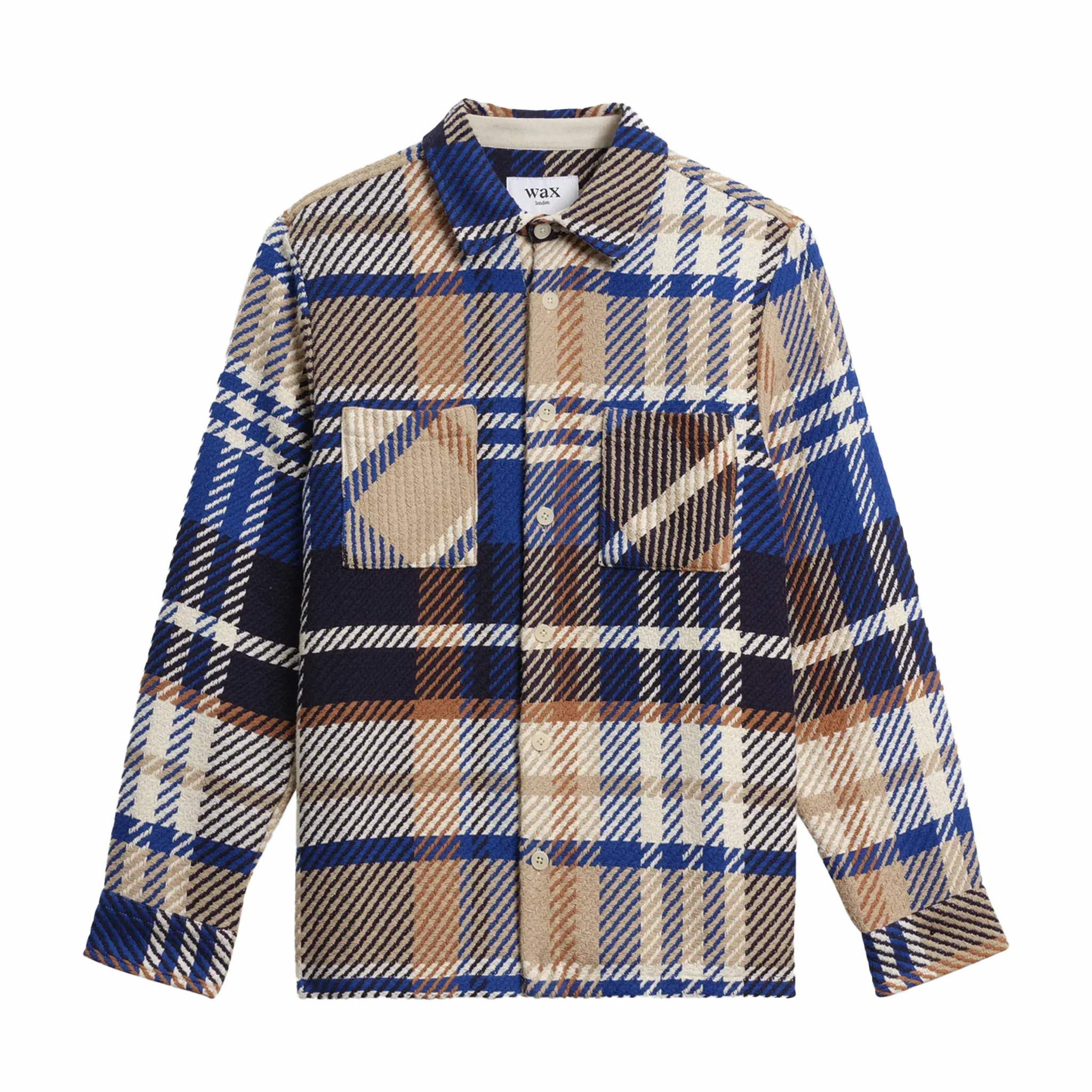 4991-wax-london-whiting-overshirt-bold-check-blue-tan-1.webp Wax London Whiting Overshirt - Bold Check (Blue/Tan)