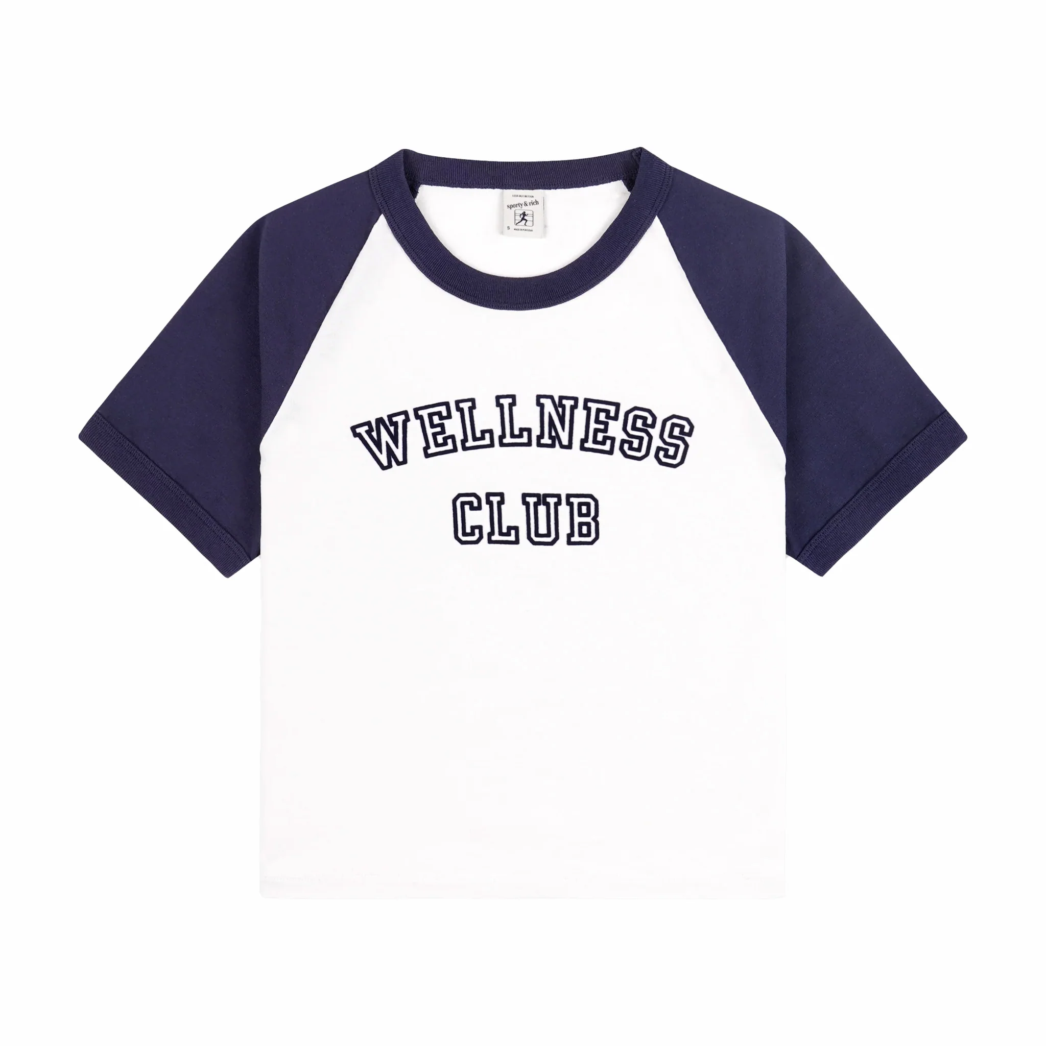 Sporty & Rich Women's Wellness Club Flocked Baby Tee (White/Navy)