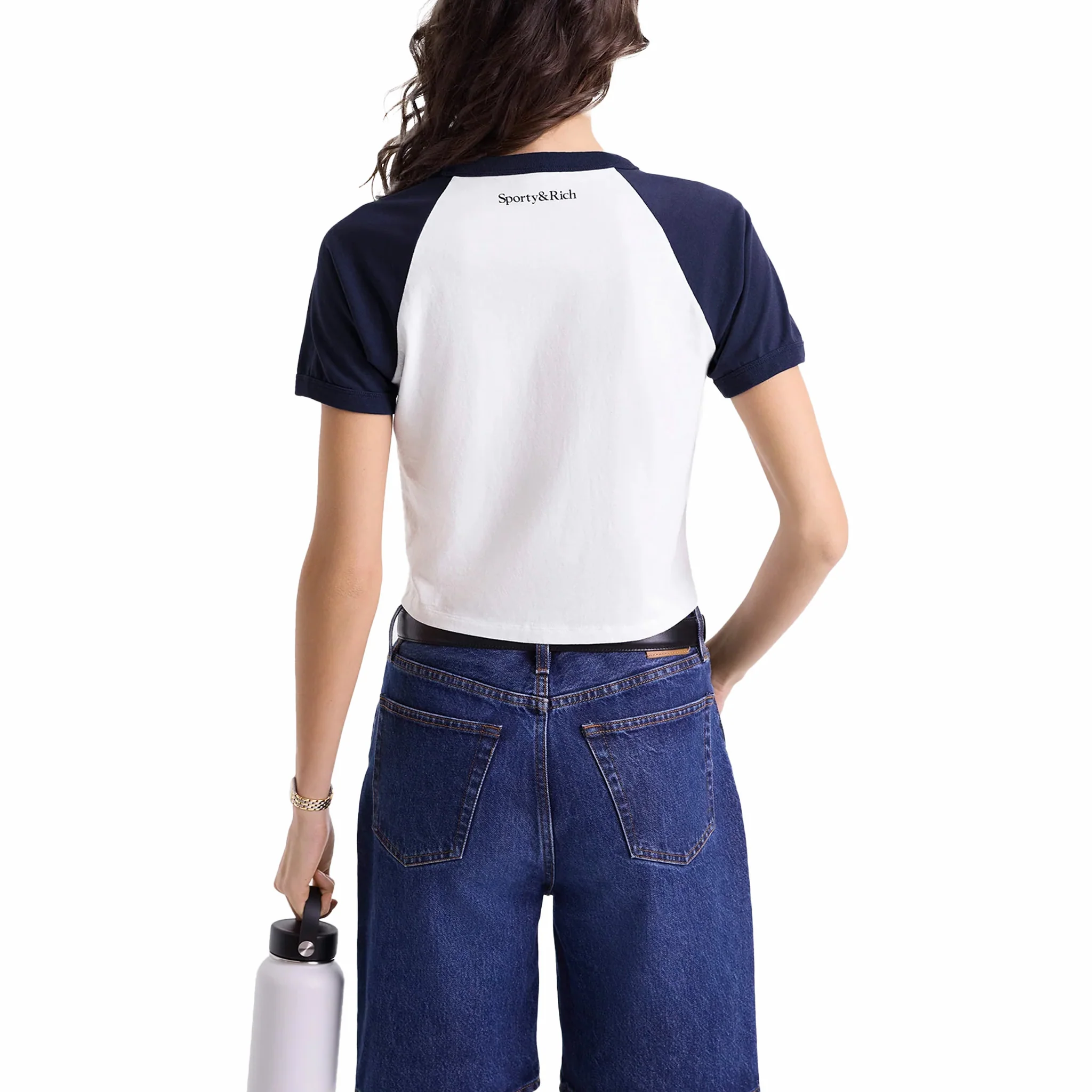 Sporty & Rich Women's Wellness Club Flocked Baby Tee (White/Navy)