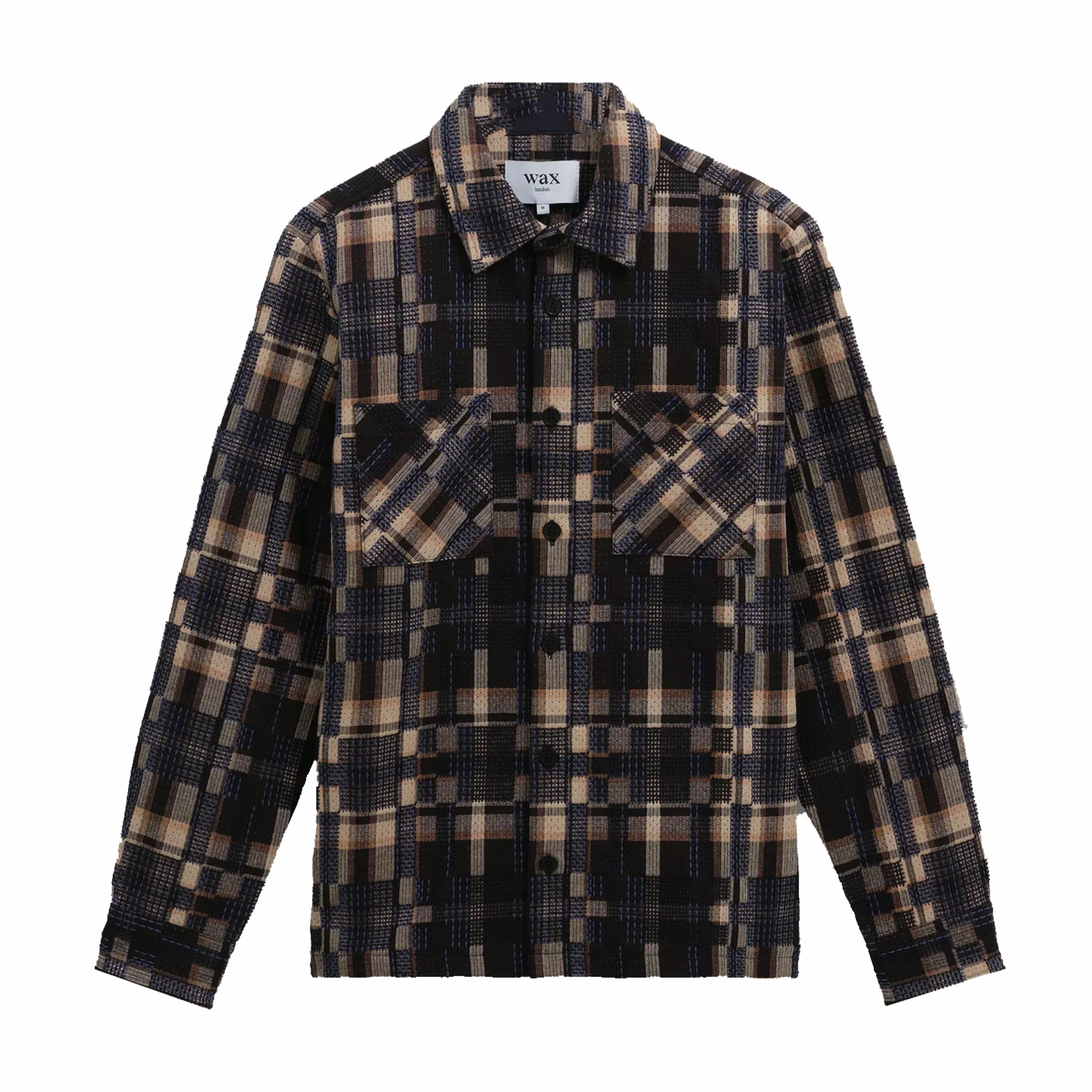 Wax London Whiting Overshirt - Glitch Check (Natural/Navy)