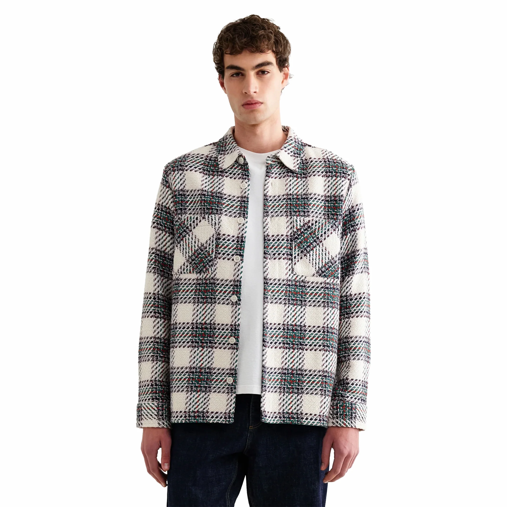 Wax London Whiting Overshirt - Hutton Check (Ecru/Multi)