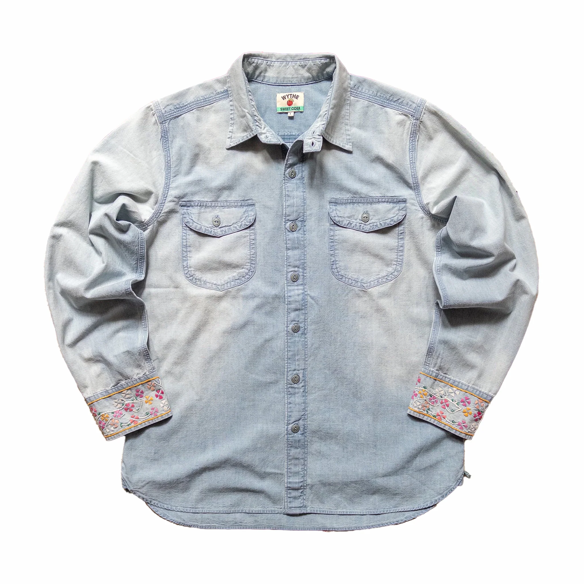 Wythe Embroidered Chambray Workshirt (Washed and Sunfaded Indigo)