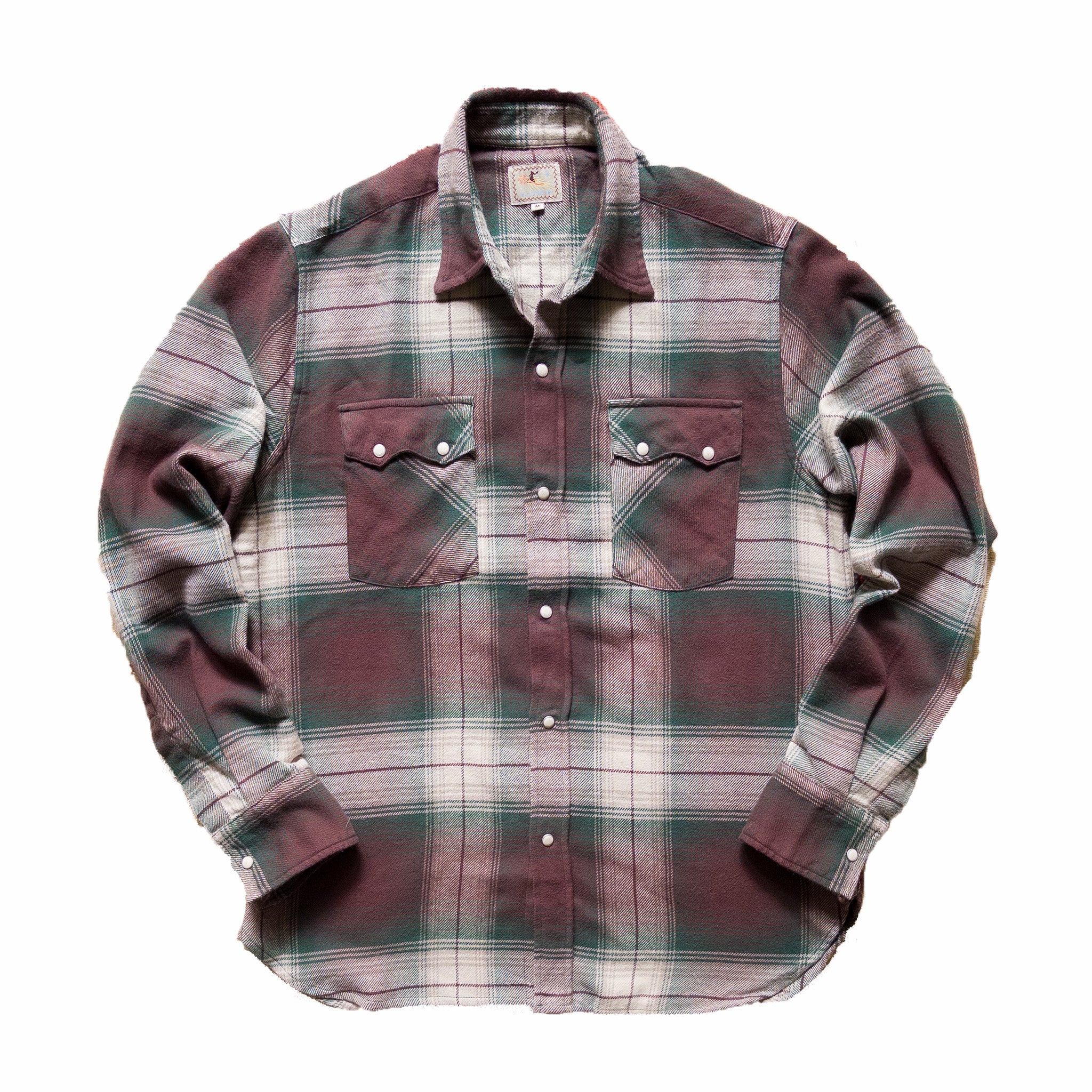 Wythe Washed Flannel Pearlsnap Shirt (Grizzly Shadow Plaid)