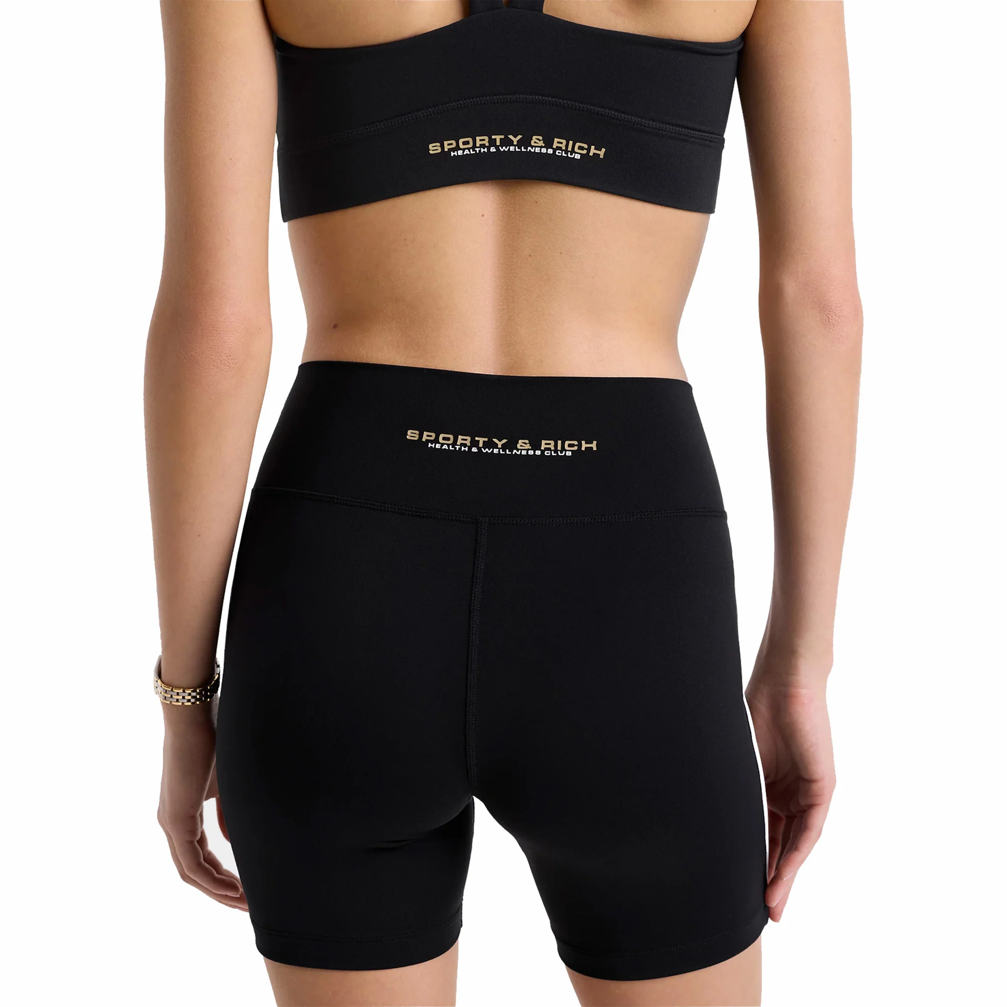 Sporty & Rich Women's Bold Health Biker Short (Black/Gold)