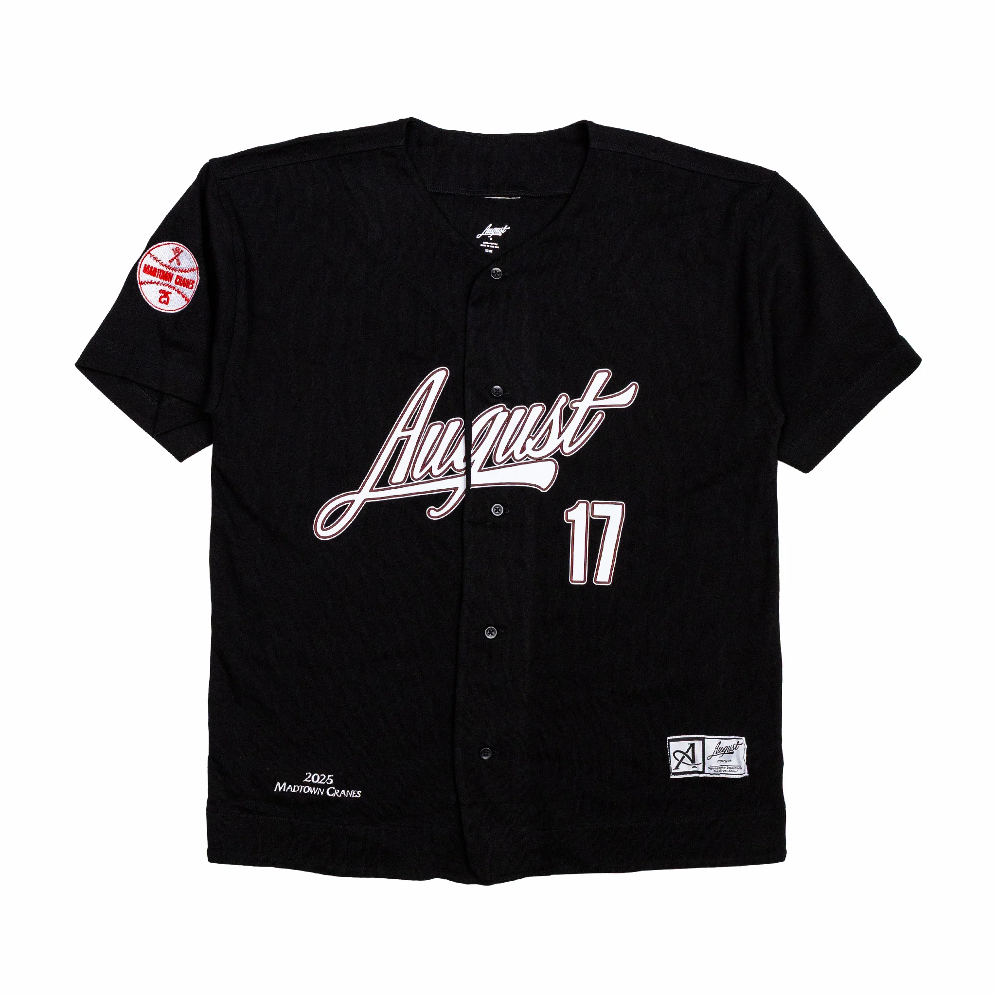 August "Mad-Town Cranes" Hometown Baseball Jersey (Black)
